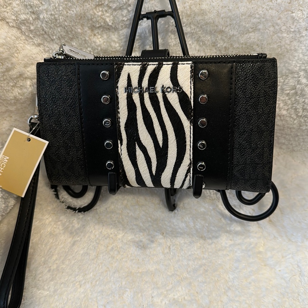 Michael Kors Zebra Calf Hair Jet Set Wristlet NWT